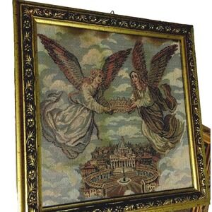 Vintage Tapestry Angels Crowing Glory Gold Frame 10.5"x10.5"